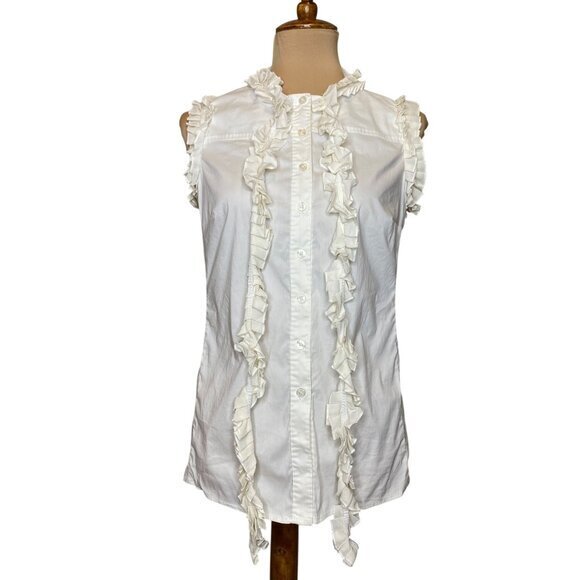 Tory Burch Womens Ruffle Trim Sleeveless Button-Down Blouse 4 - Picture 1 of 10